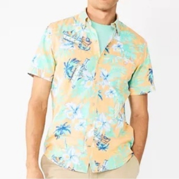 IZOD Saltwater Tropical Graphic Dockside Short Sleeve Button Down Shirt Sz M NEW - Picture 1 of 13